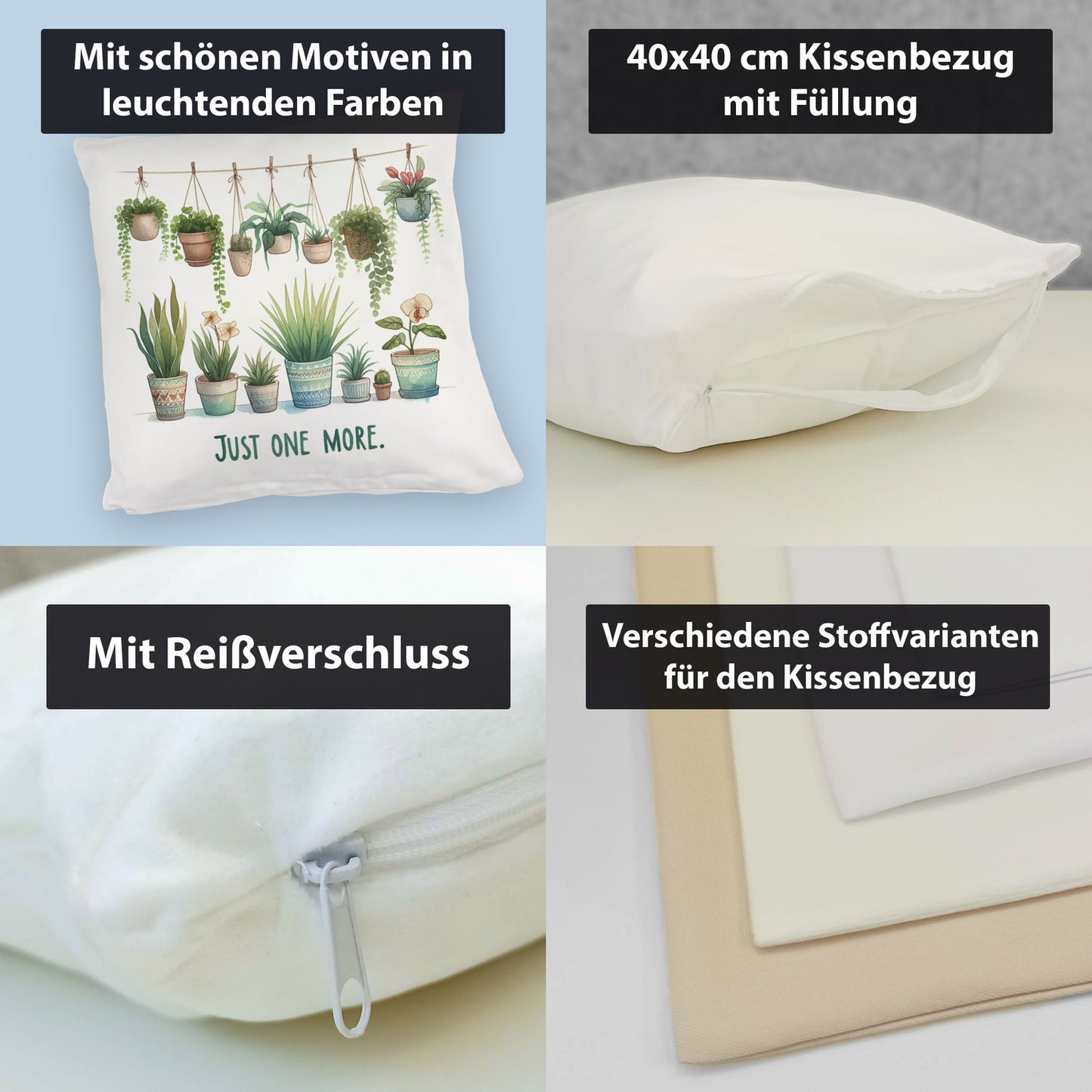 Pflanzen machen glücklich Kuschelkissen mit Spruch Just one more