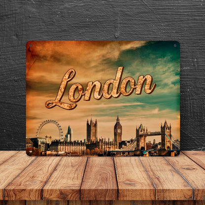 Londoner Skyline Metallschild XL in 21x28 cm - London