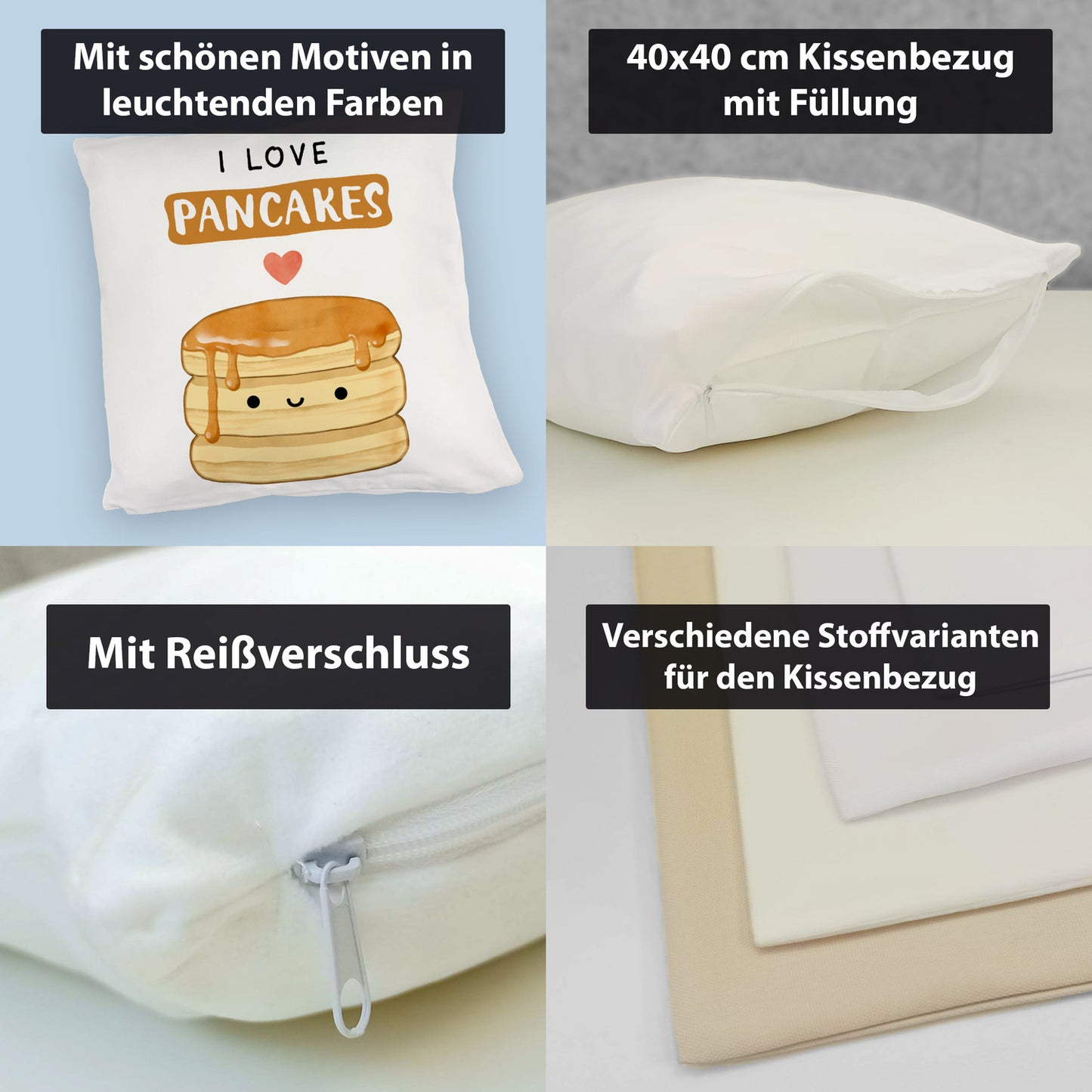 Pancake Kuschelkissen mit Spruch I love pancakes