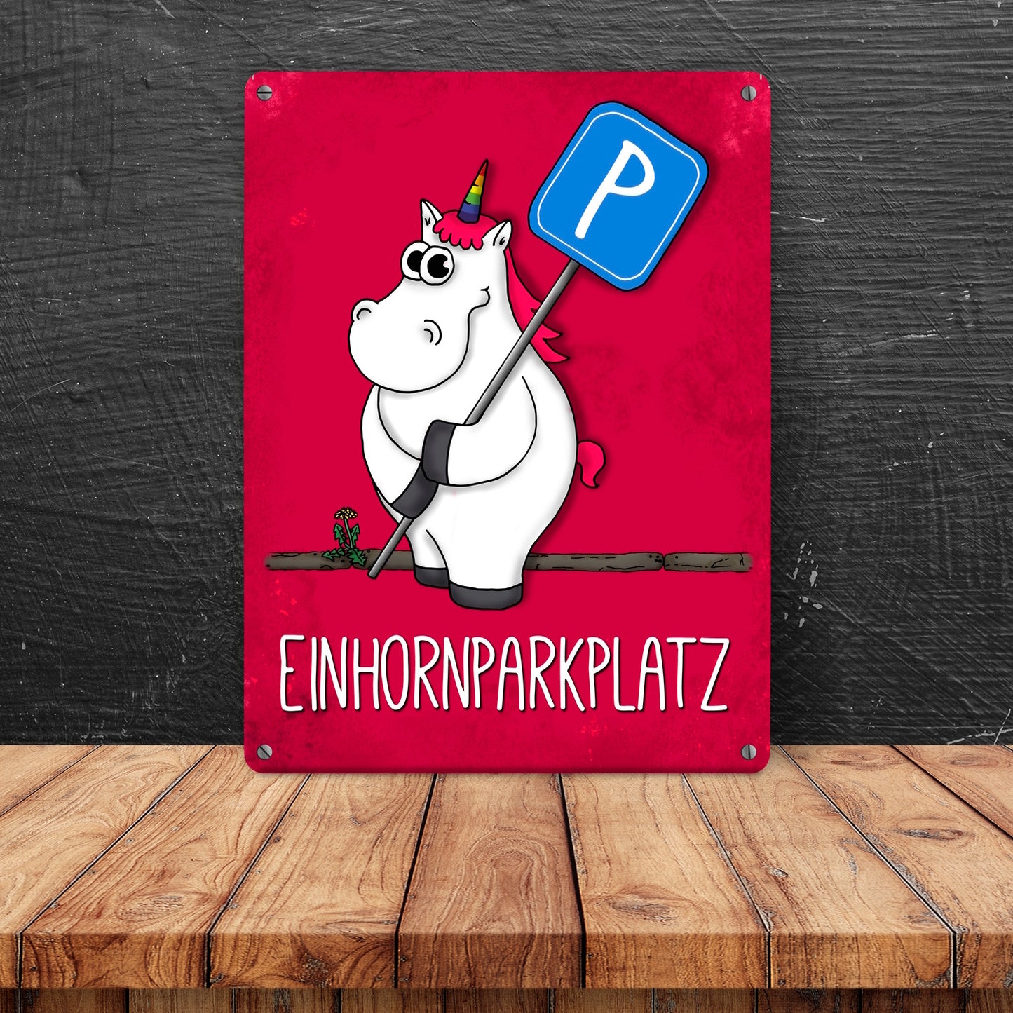 Honeycorns Metallschild mit Einhornparkplatz Motiv