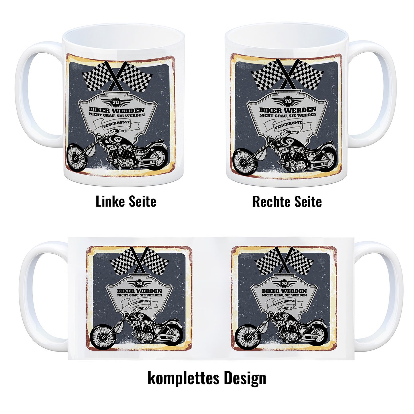 Motorradfahrer und Biker Kaffeebecher bzw. Tasse zum 70. Geburtstag als Geschenk