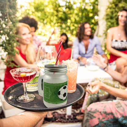 Fußball mit Fußballfeld Mason Jar Henkel Trinkglas mit Deckel