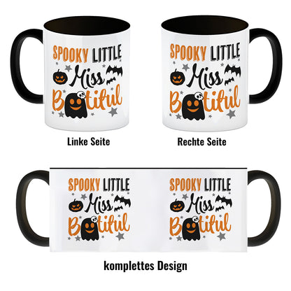 Geister Kaffeebecher in schwarz mit Spruch- Spooky little Miss Bootiful