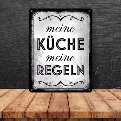 Meine Küche meine Regeln Retro Metallschild XL in 21x28 cm