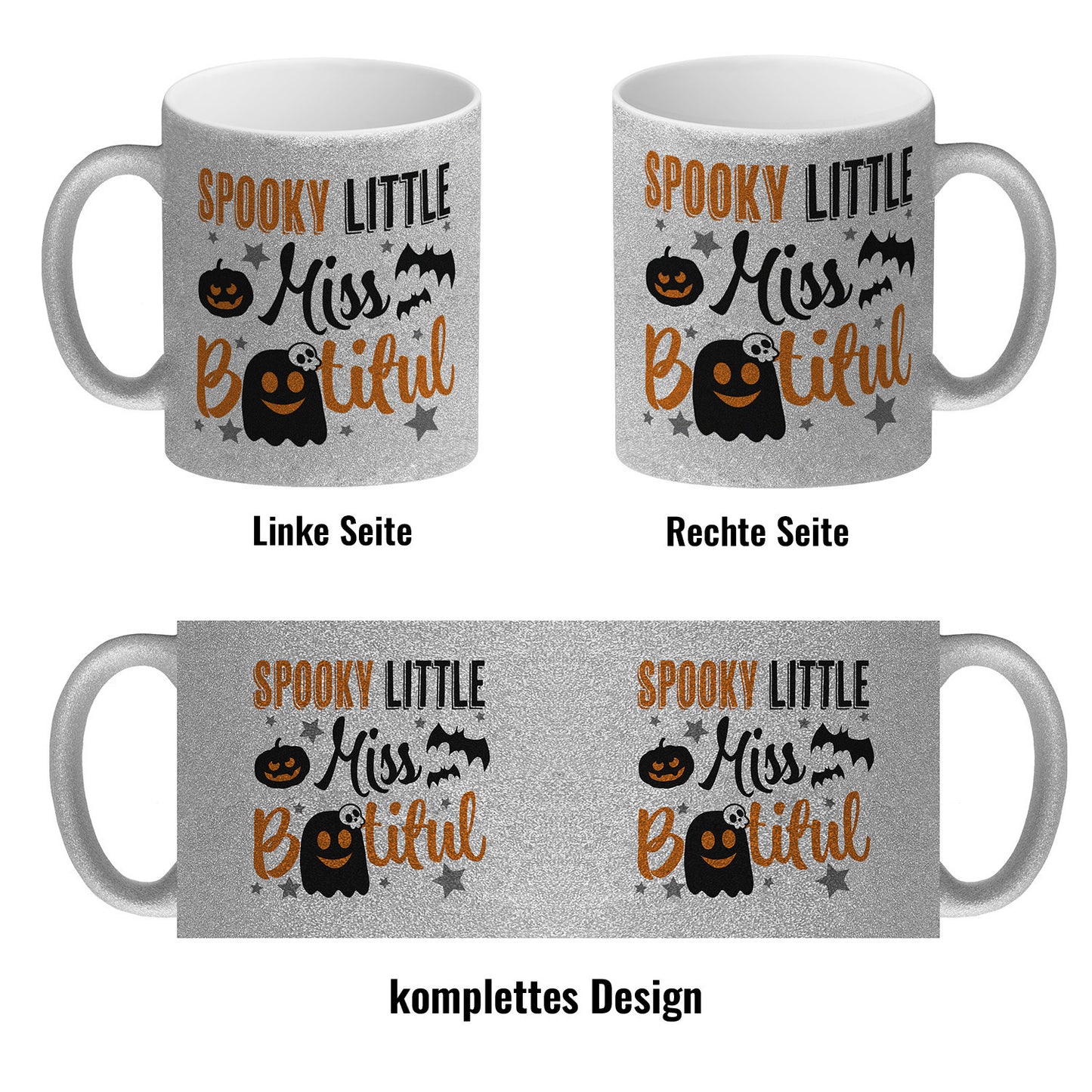 Geister Glitzer-Kaffeebecher mit Spruch- Spooky little Miss Bootiful