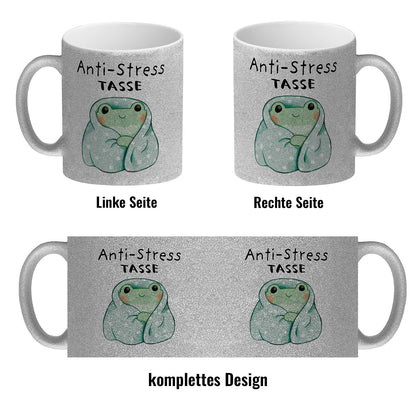 Frosch in blauer Decke mit Spruch Anti-Stress Tasse