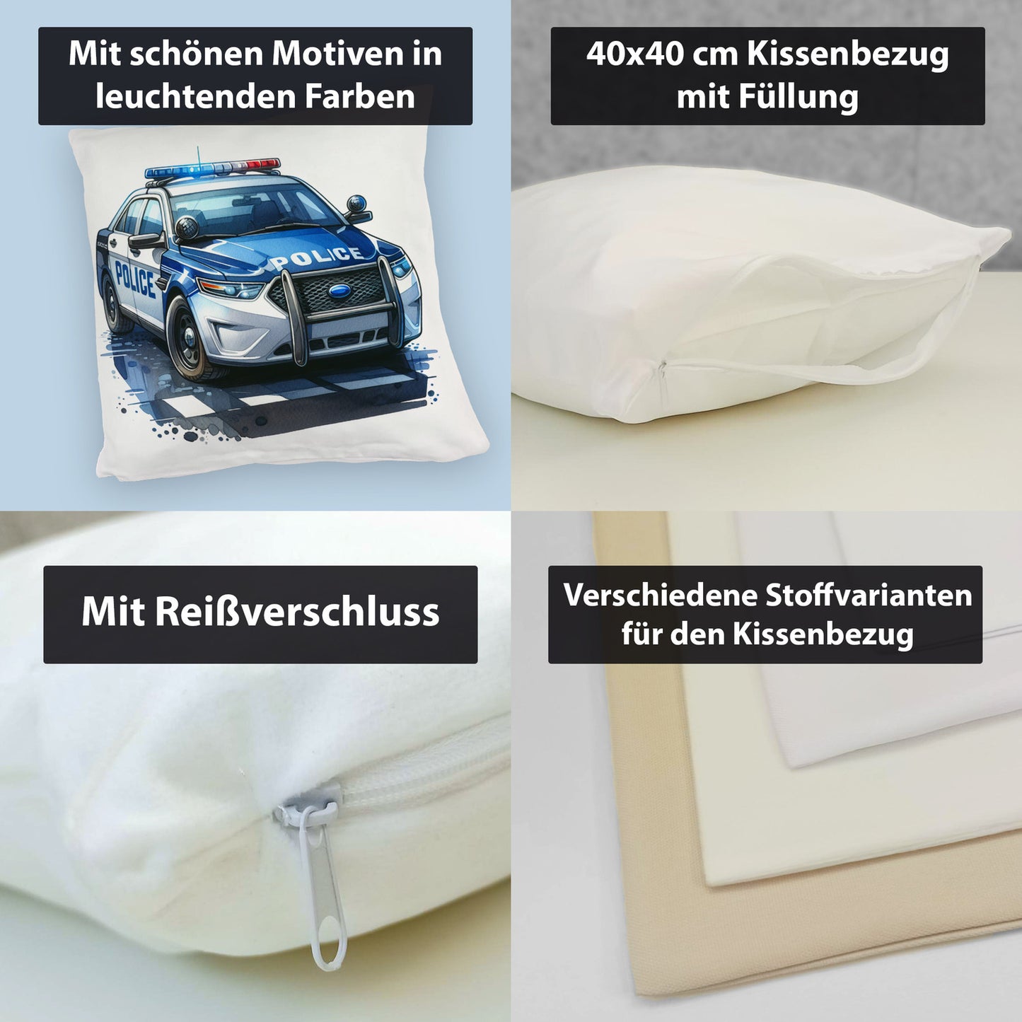 Polizeiauto mit Blaulicht Kuschelkissen