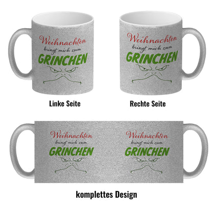 Weihnachten bringt mich zum grinchen Glitzer-Kaffeebecher mit Spruch