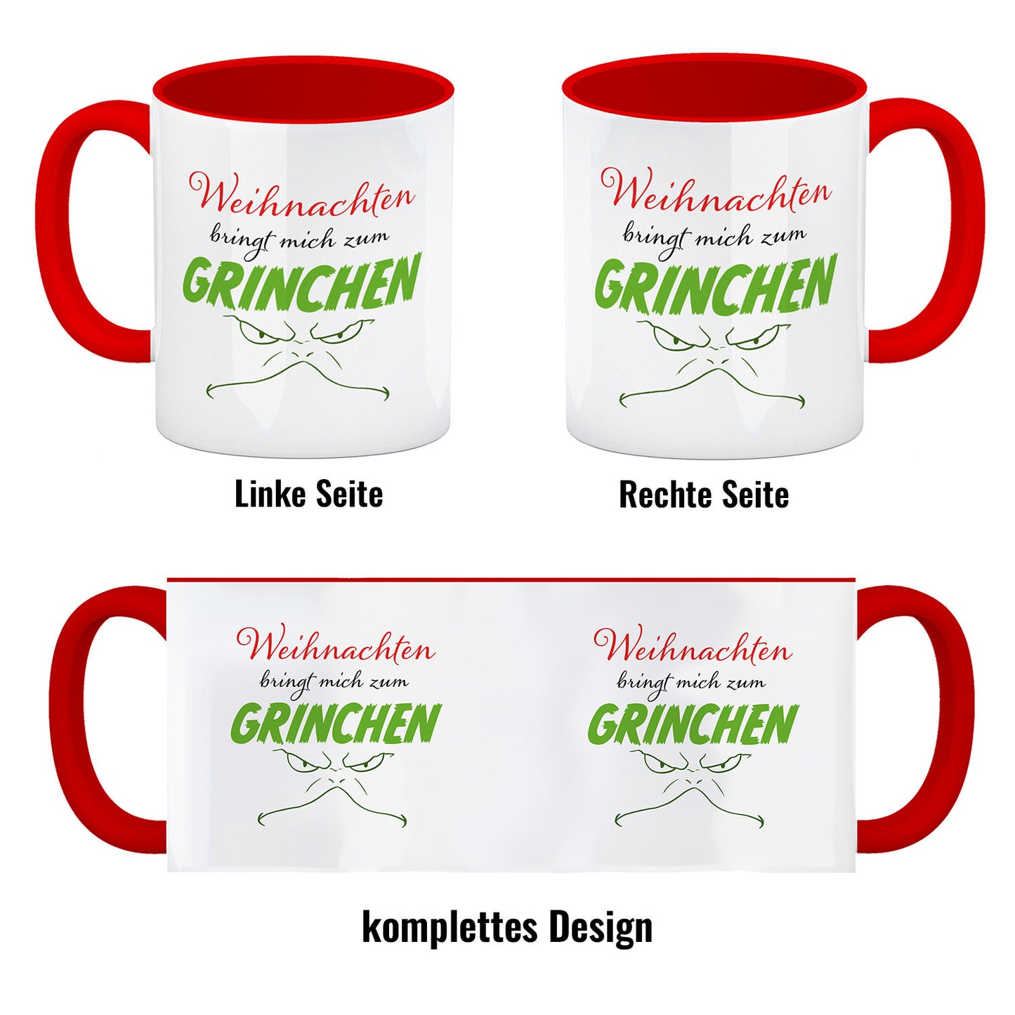 Weihnachten bringt mich zum grinchen Kaffeebecher Rot mit Spruch