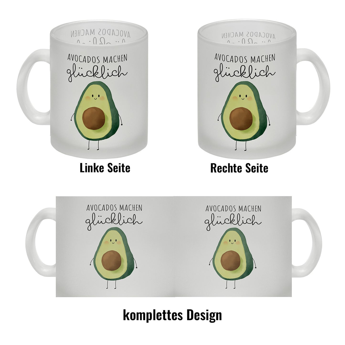 Niedliche Avocado Glas Tasse mit Spruch Avocados machen glücklich