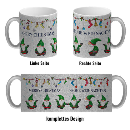 Frohe Weihnachten Glitzer-Glitzer-Kaffeebecher mit Wichtel Motiv