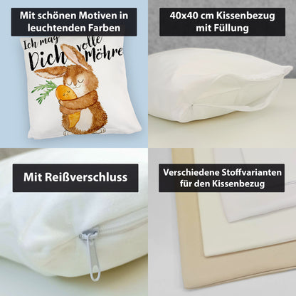 Hase Kuschelkissen mit Spruch Ich mag dich volle Möhre