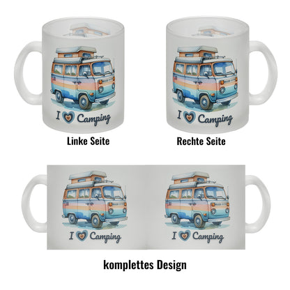 Campervan Glas Tasse mit Spruch I love Camping