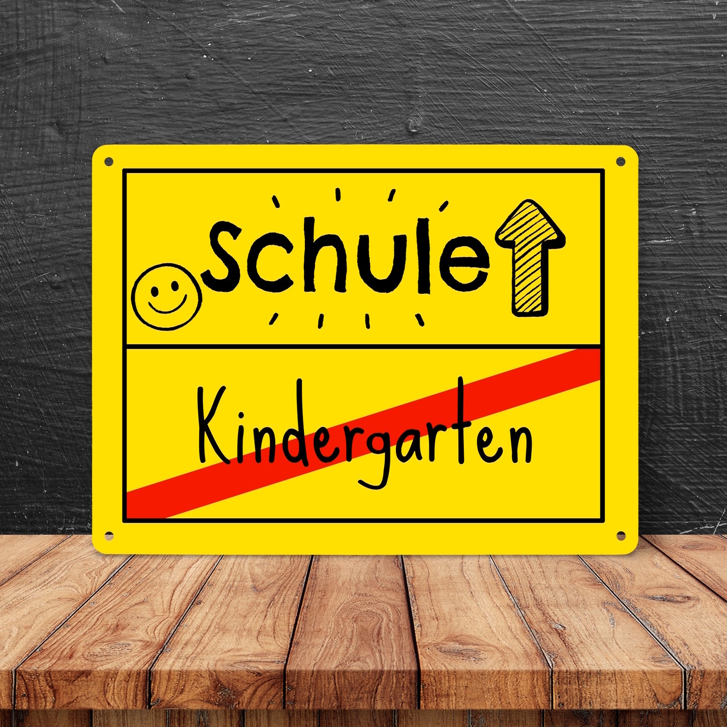 Zur Einschulung Metallschild XL in 21x28 cm mit Spruch Schule - Kindergarten