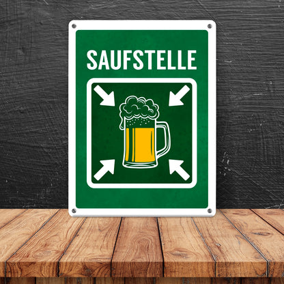 Saufstelle Metallschild mit Bier Motiv