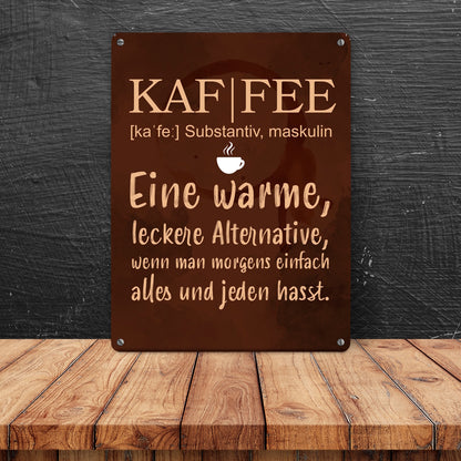 Kaffee - Metallschild mit Wortdefinition