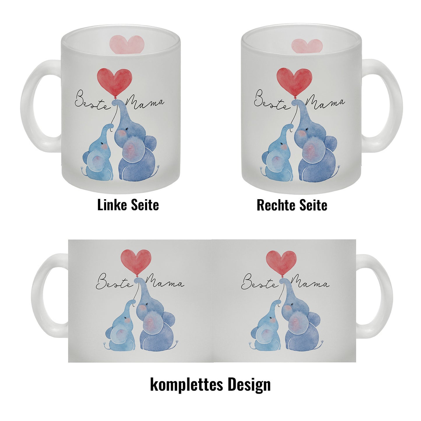 Elefant Mutter und Kind Glas Tasse mit Spruch Beste Mama