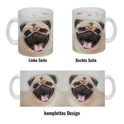 Glas Tasse mit Mops Motiv