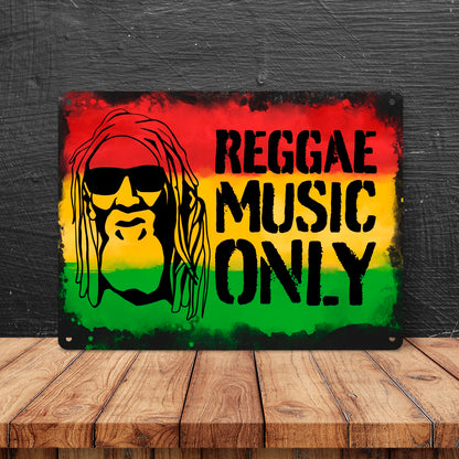 Reggae Music Only Metallschild XL in 21x28 cm mit Rastafarigesicht