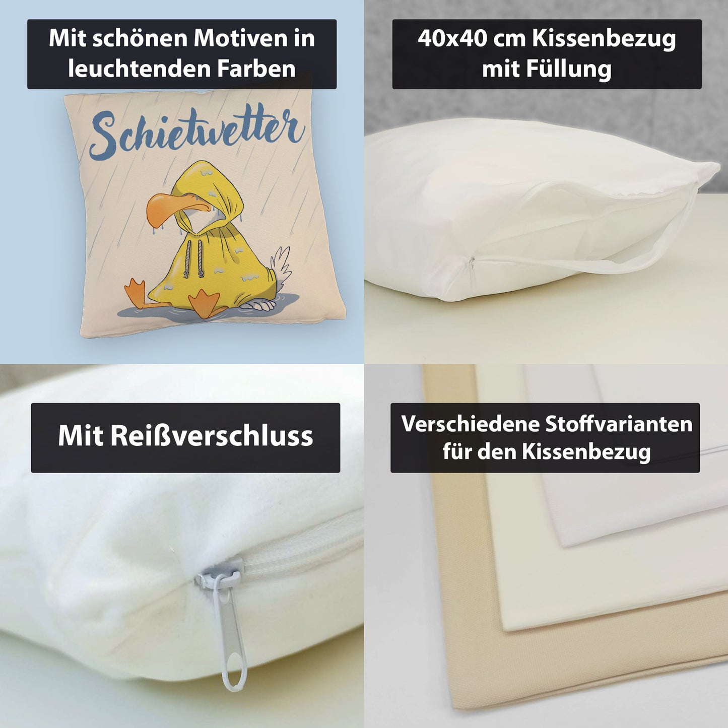 Möwe Kissen mit Leinenoptik mit Spruch Schietwetter