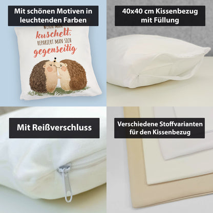 Igel Pärchen Kuschelkissen mit Spruch Beim kuscheln repariert man sich gegenseitig