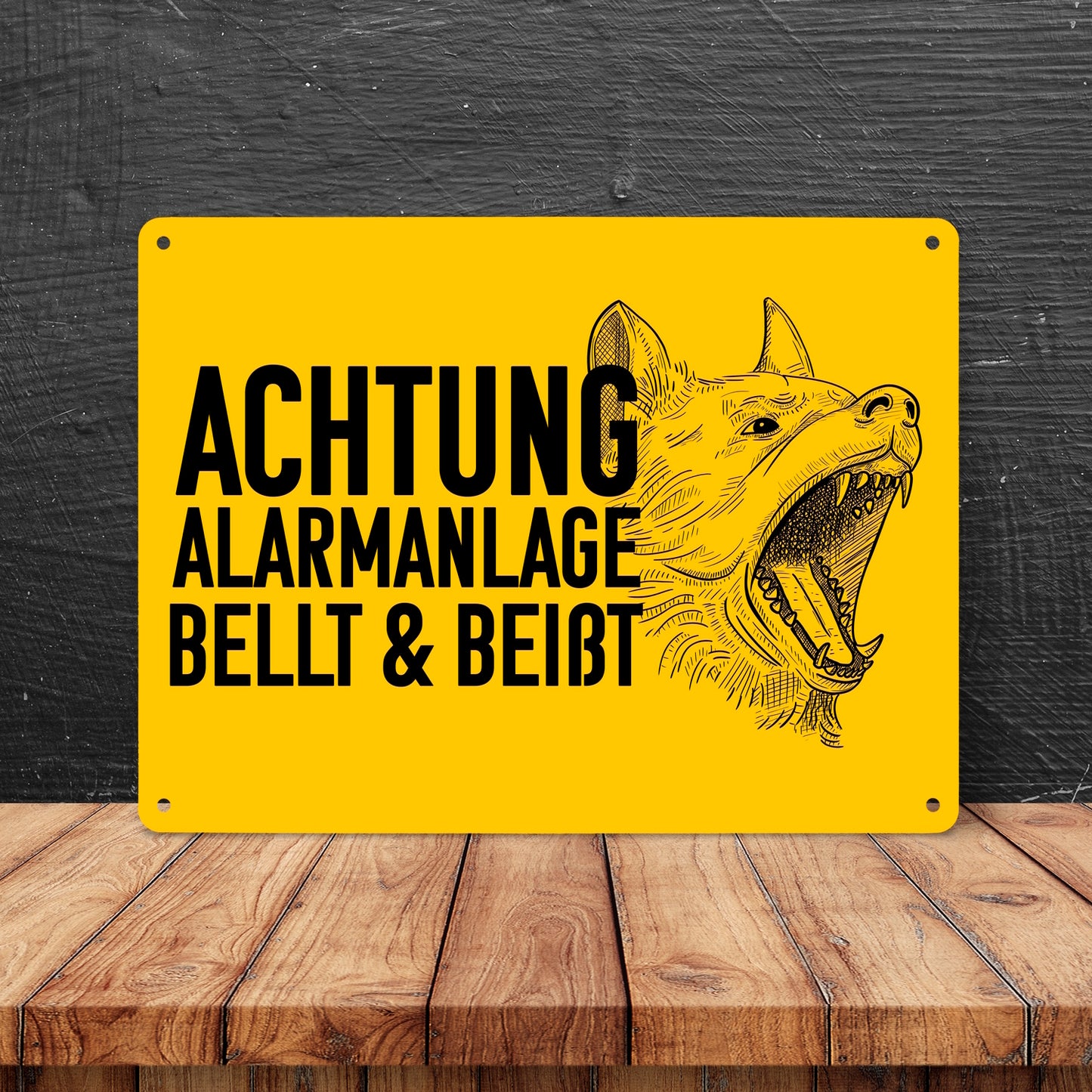 Achtung Alarmanlage bellt und beißt Metallschild XL in 21x28 cm mit Hunde Motiv