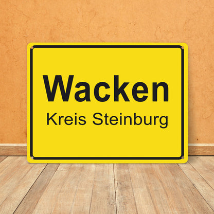 Metallschild XL mit Spruch: Wacken Ortsschild