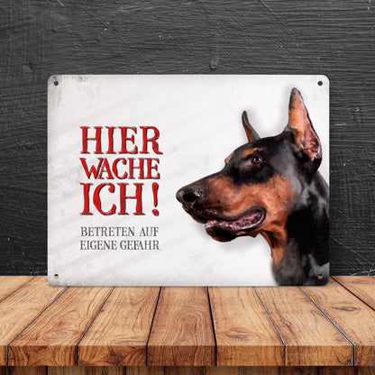 Metallschild XL mit Dobermann Motiv und Spruch: Betreten auf eigene Gefahr ...