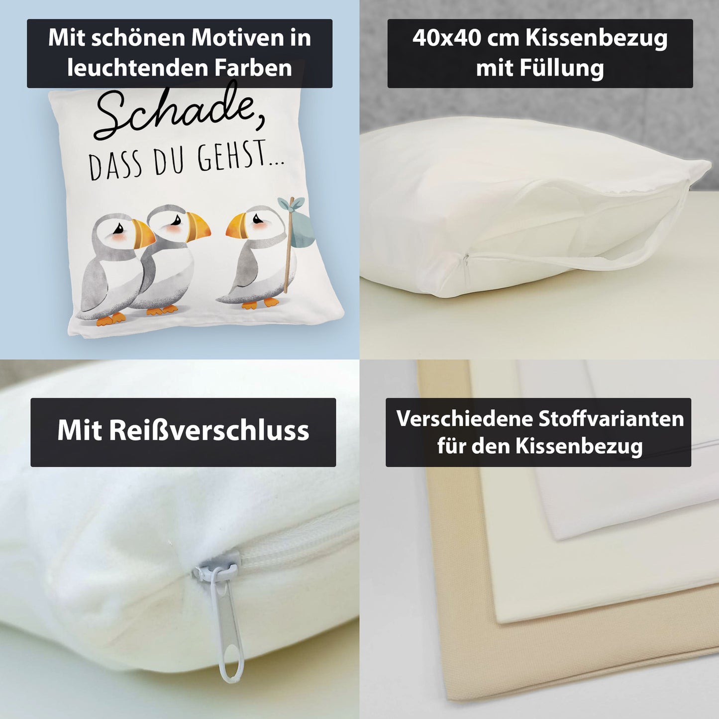 Schade, dass du gehst Papageitaucher Kuschelkissen Abschied Kollege