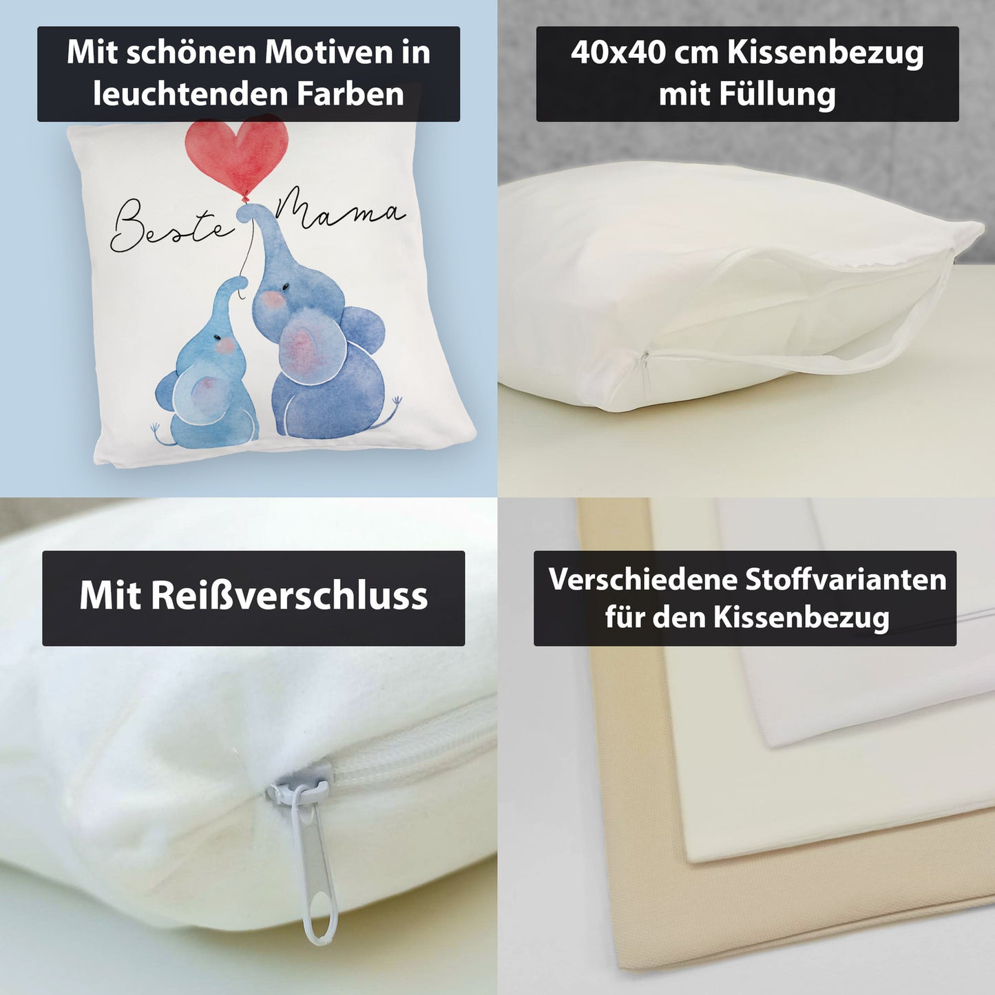 Elefant Mutter und Kind Kuschelkissen mit Spruch Beste Mama