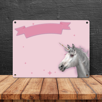 Metallschild mit Einhorn Stalltafel Motiv zum selbst Beschriften