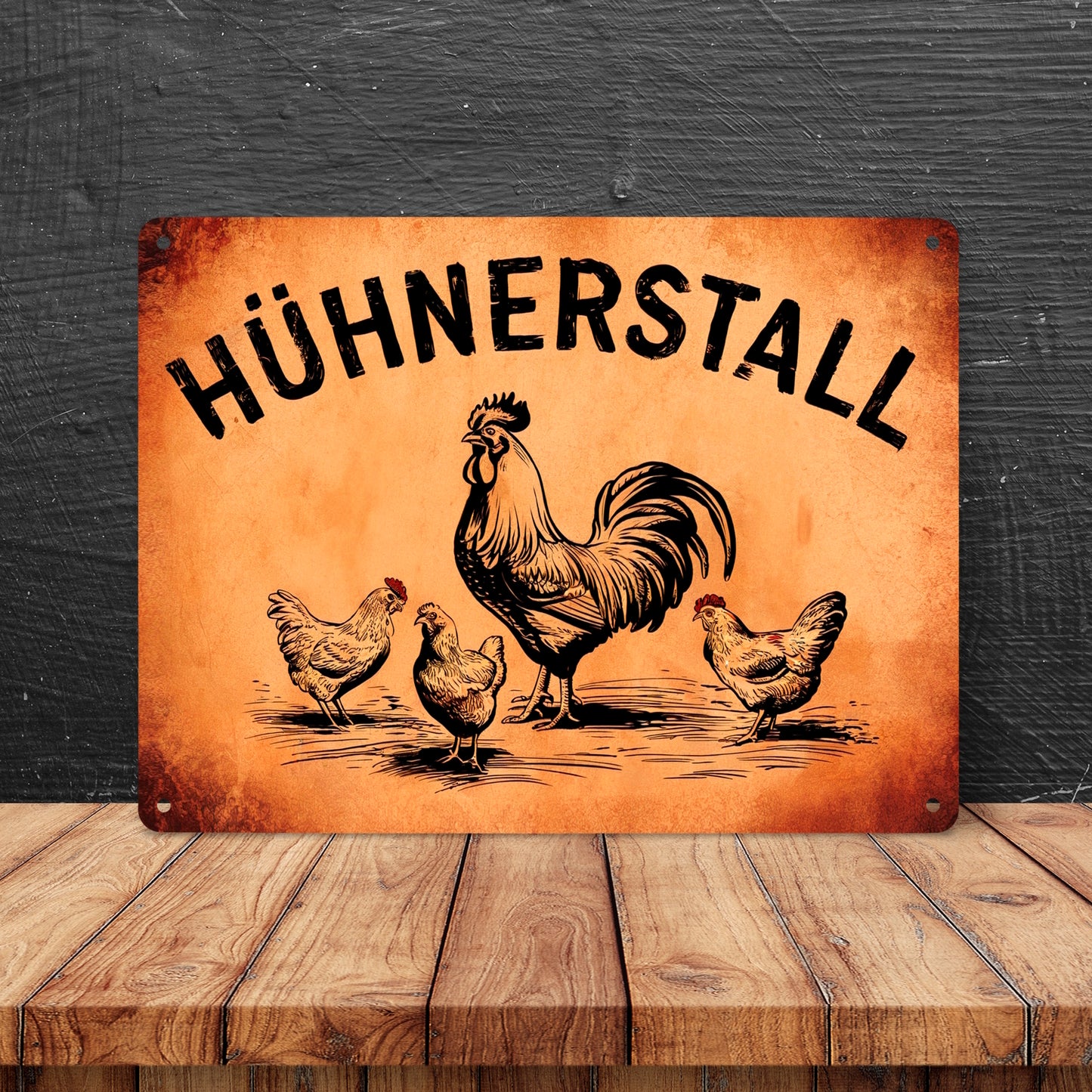 Hühnerstall Metallschild XL in 21x28 cm mit Hahn und Hennen