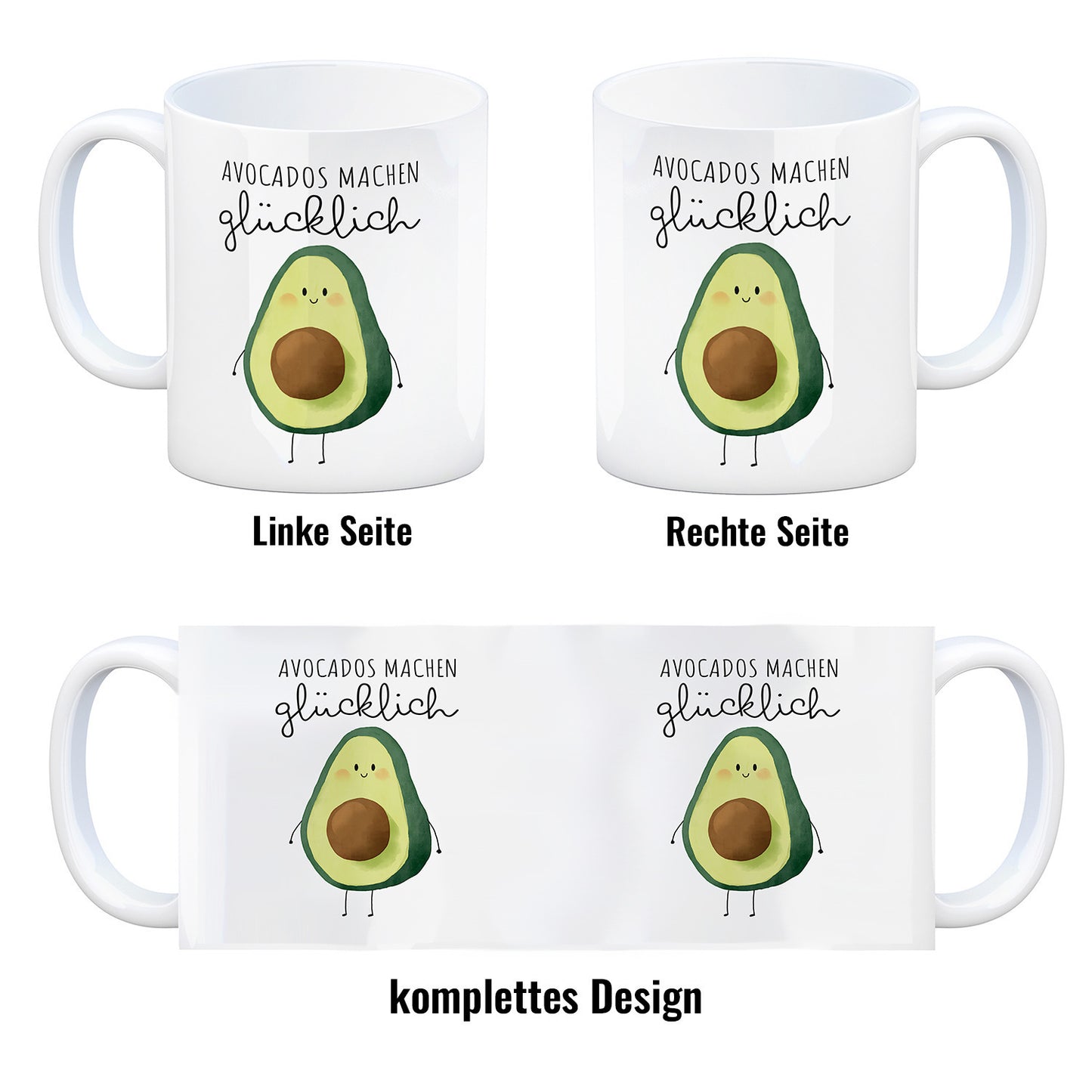 Niedliche Avocado Kaffeebecher mit Spruch Avocados machen glücklich