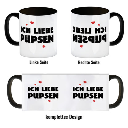 Ich liebe pupsen Kaffeebecher Henkel und Innenseite Schwarz