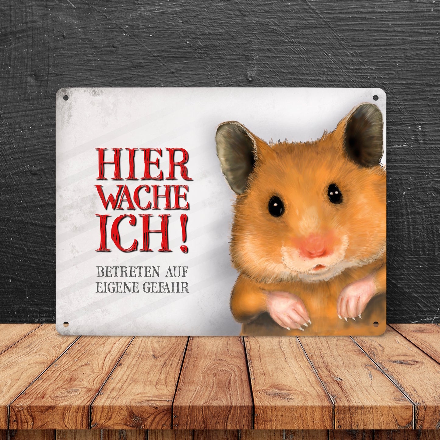 Metallschild XL mit Hamster Motiv und Spruch: Betreten auf eigene Gefahr ...