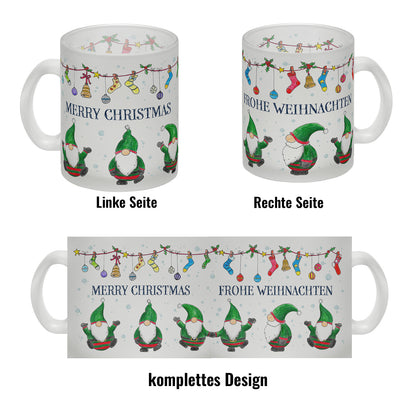 Frohe Weihnachten Glas Tasse mit Wichtel Motiv