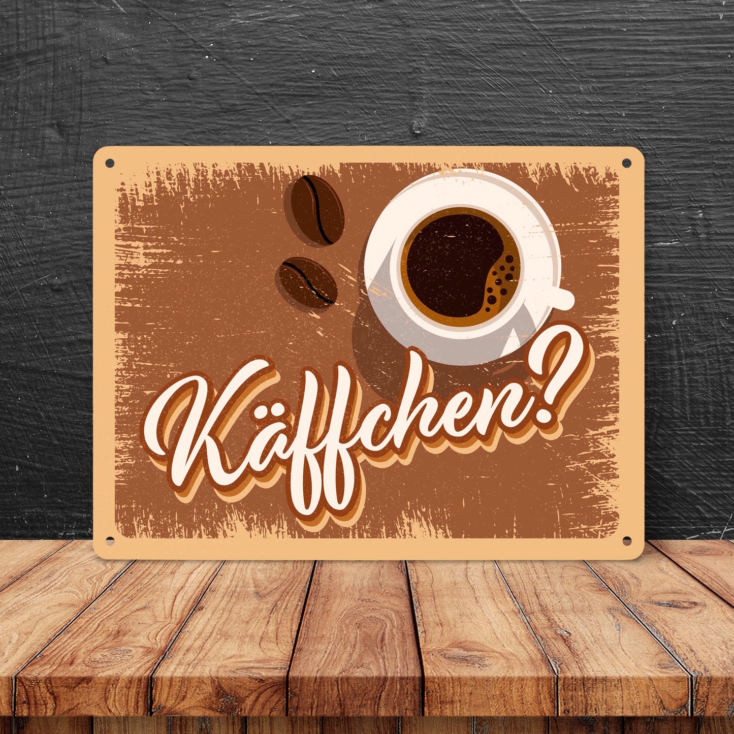 Käffchen? Metallschild XL im trendigen Retrolook mit Kaffee-Motiv