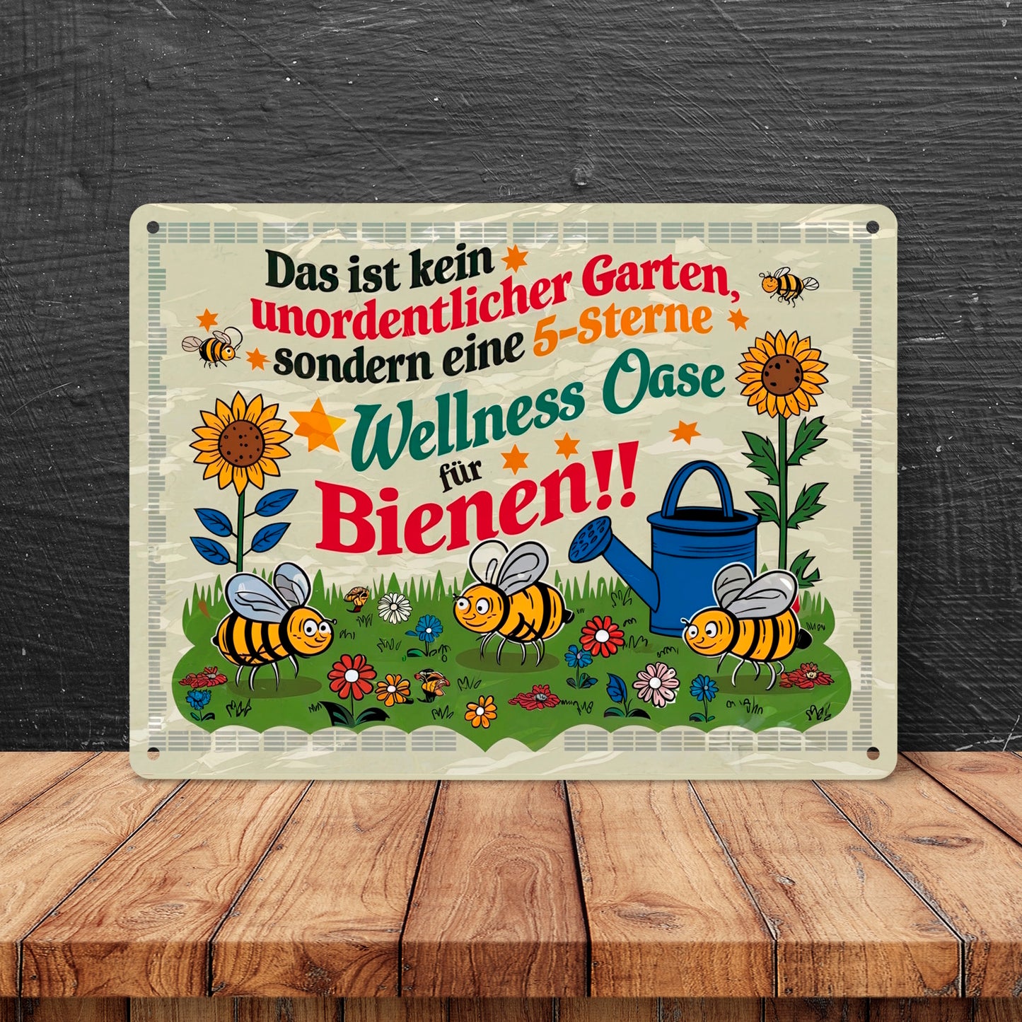 5-Sterne Wellness Oase für Bienen Metallschild XL in 21x28 cm