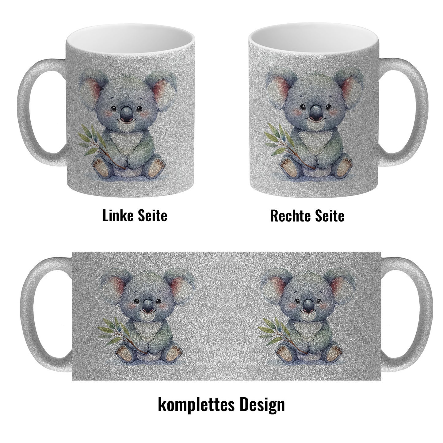 Sitzender Koala Glitzer-Kaffeebecher