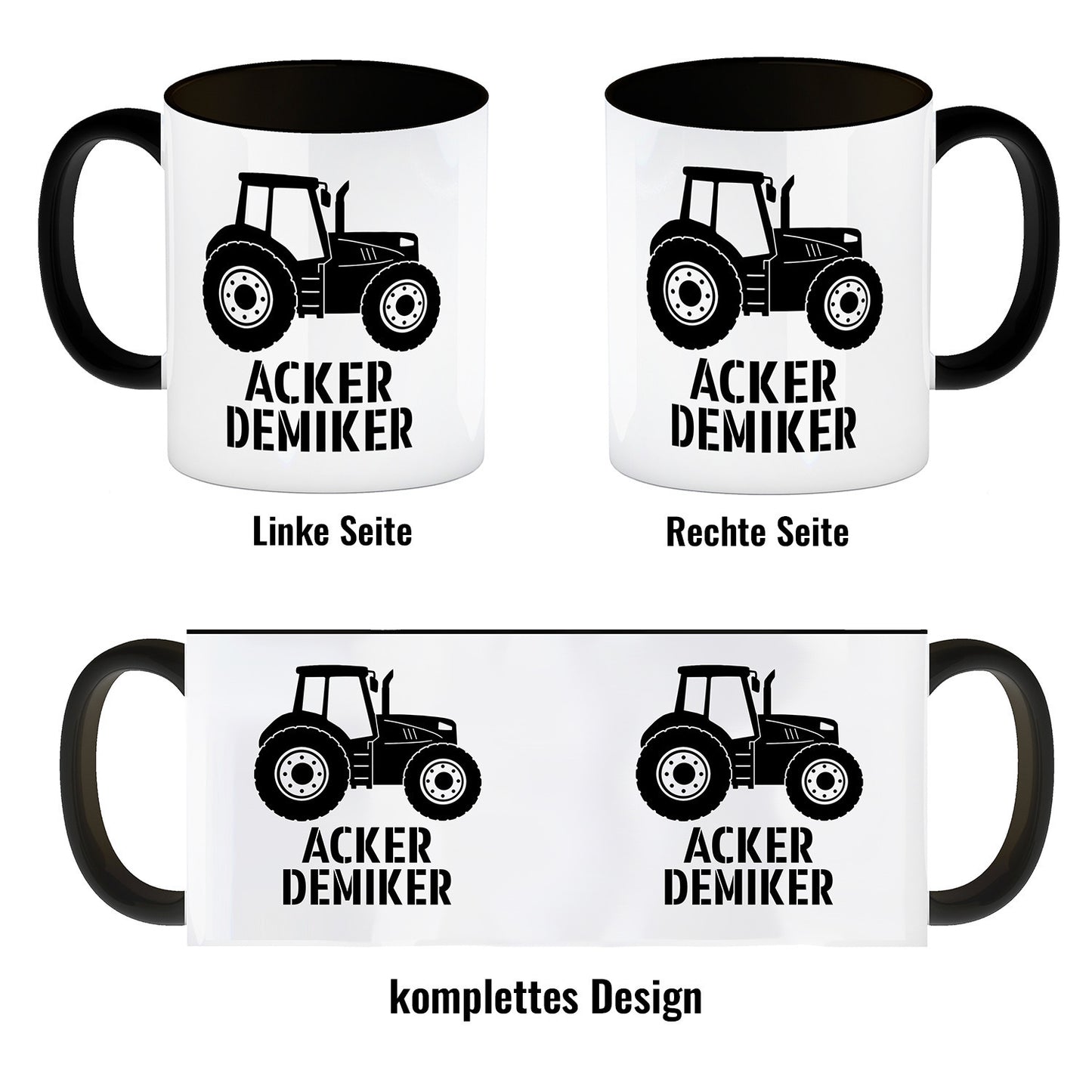 Traktor Kaffeebecher in schwarz mit Spruch Ackerdemiker