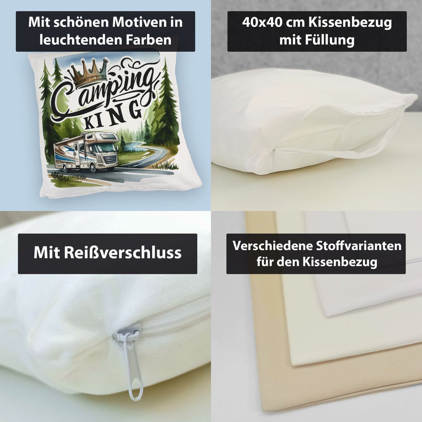 Camping King mit Wohnmobil Kuschelkissen mit Spruch Camping King