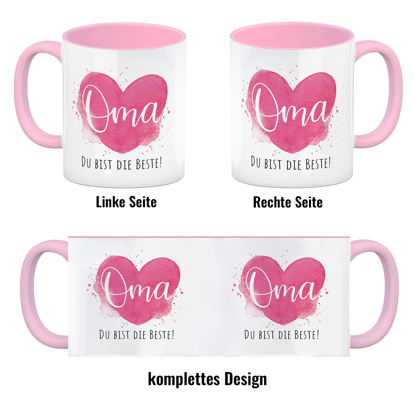 Beste Oma Kaffeebecher in rosa mit Spruch Oma Du bist die Beste