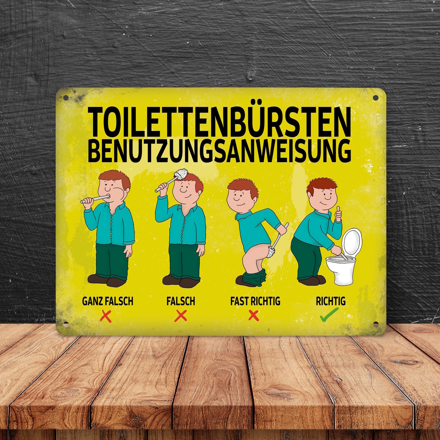 Metallschild XL mit Spruch: Toilettenbürstenbenutzungsanweisung