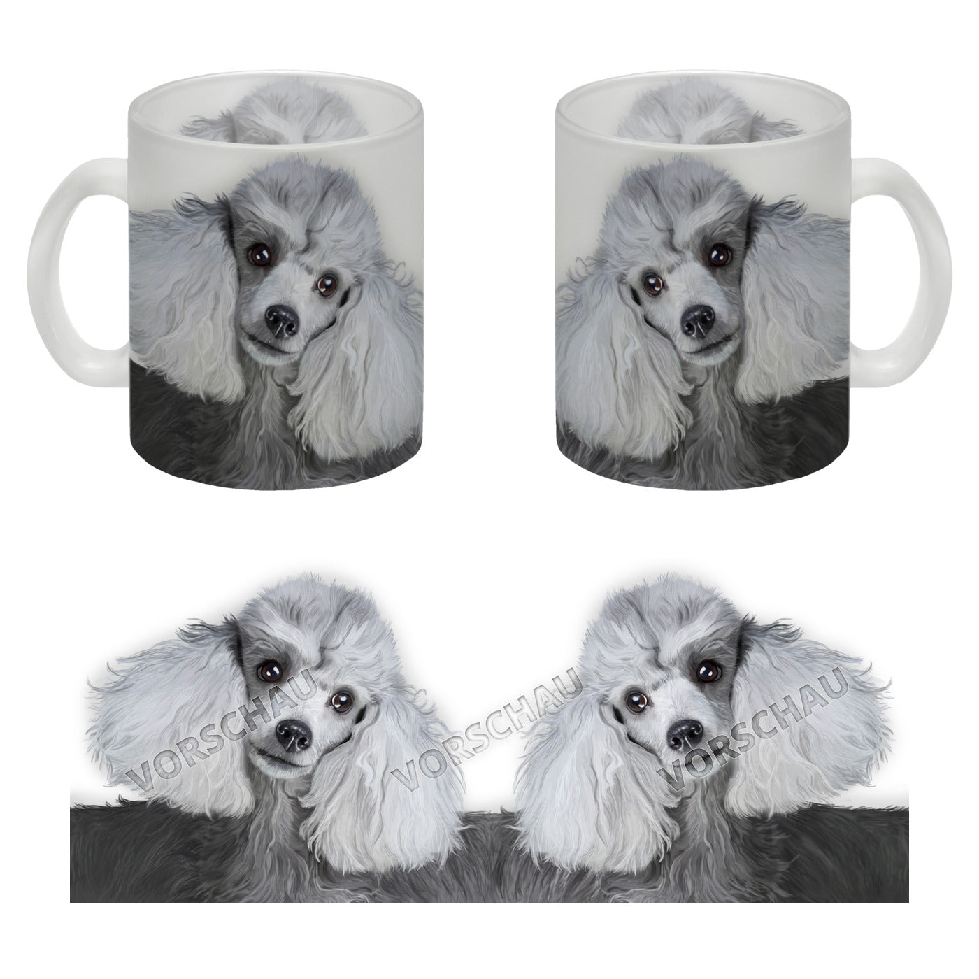 Glas Tasse mit Pudel Motiv