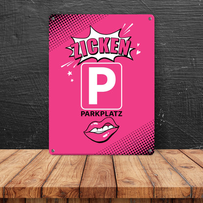 Zicke Metallschild in 15x20 cm mit Spruch Zicken Parkplatz