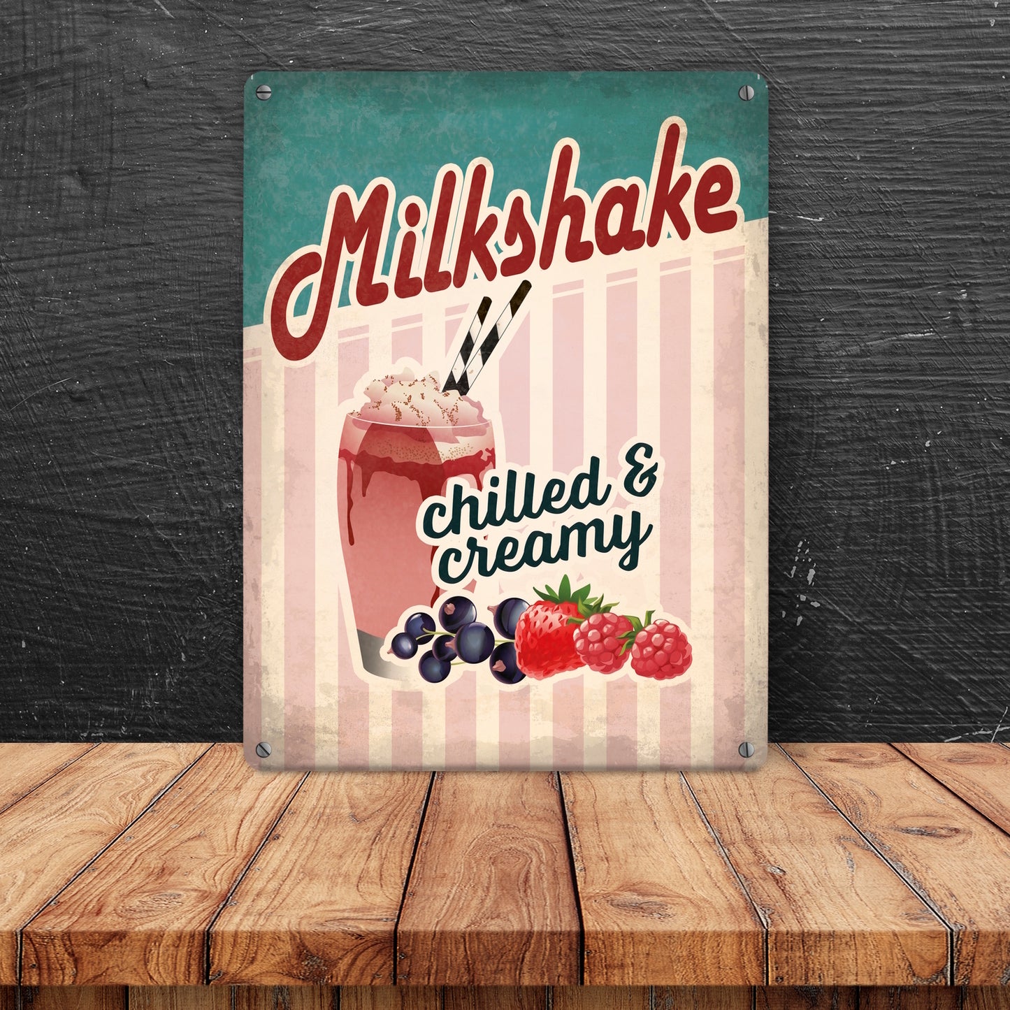 Metallschild XL mit American Diner Classics - Milk Shake Motiv