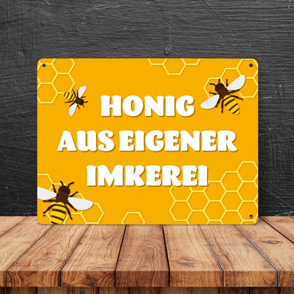 Imkerei Bienen Metallschild XL in 21x28 cm mit Spruch Honig aus eigener Imkerei