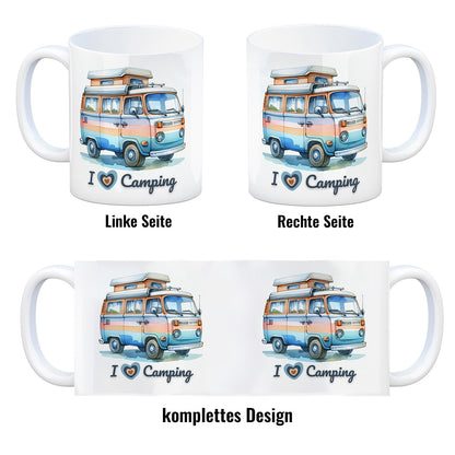 Campervan Kaffeebecher mit Spruch I love Camping