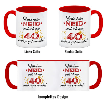 40. Geburtstag Kaffeebecher Rot mit lustigem Spruch: Neid