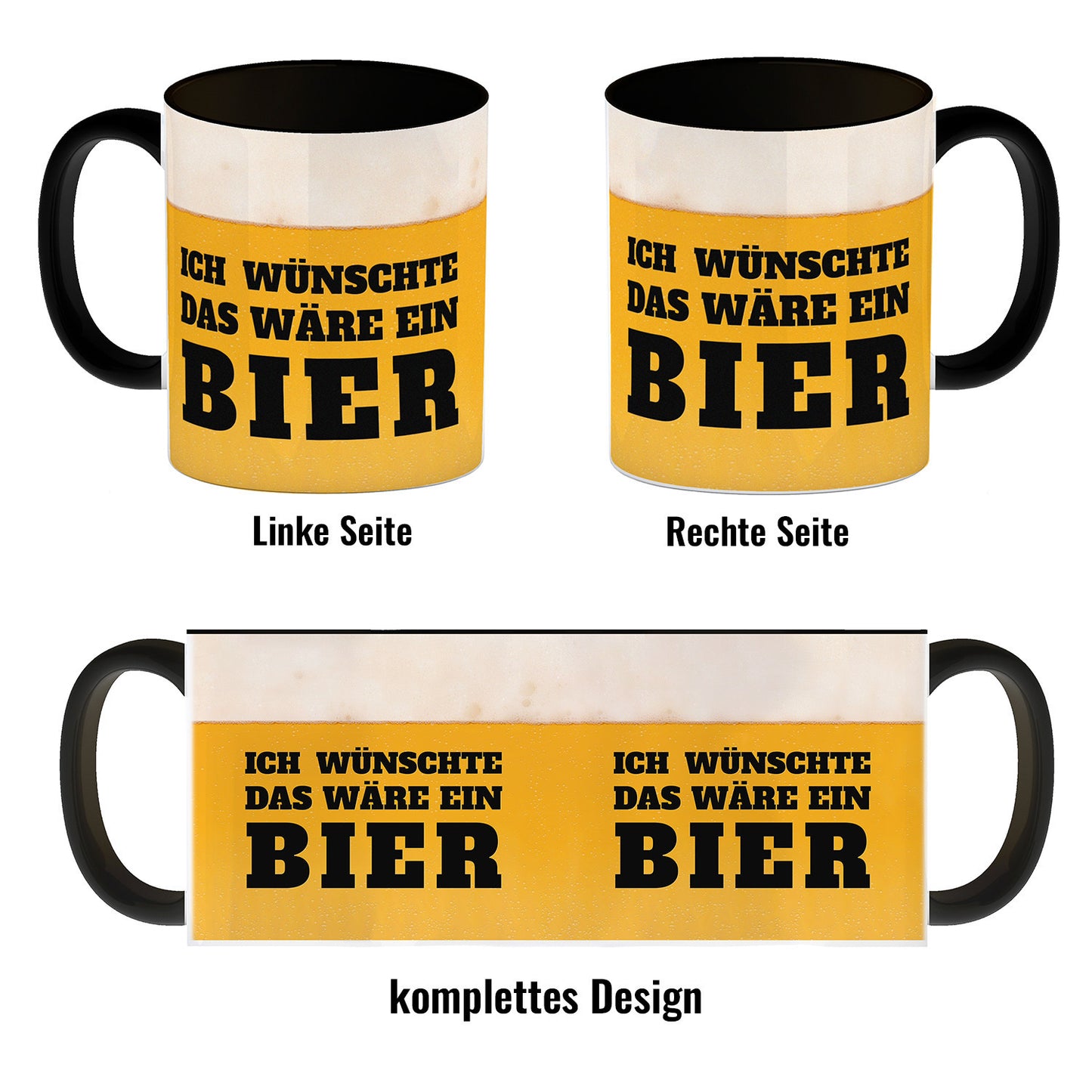 Ich wünschte das wäre ein Bier Kaffeebecher Henkel und Innenseite Schwarz mit Bier Motiv